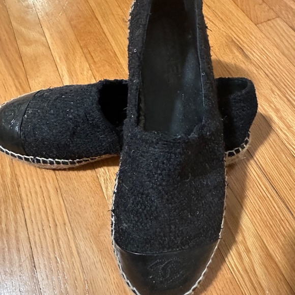 100% GENUINE Chanel Tweed & Leather CC Cap Toe Espadrille Flats Size NIB Sz 39 - Picture 7 of 9